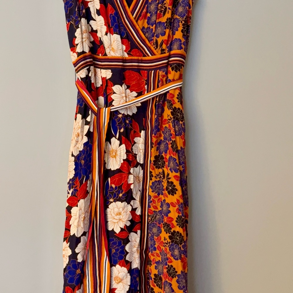 Anthropologie Maeve Cassandra Floral Midi Dress with Striped Waist Tie Pockets - Picture 3 of 7